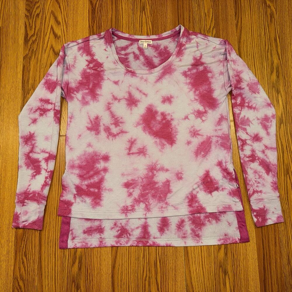 Juicy Couture French Terry Hi-Low Long Sleeve Shirt Tie Dye Pink/Gray Size Small